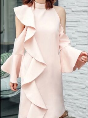 Chic Asymmetrical Blush Pink Ruffle Dress